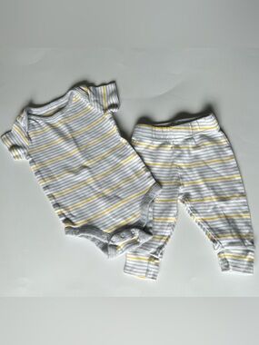 George White Bodysuit with Yellow & Gray Stripes